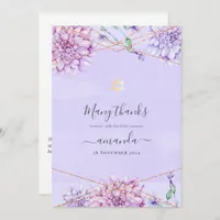 Lavender and Gold Floral Geometric Bat Mitzvah Thank You Card