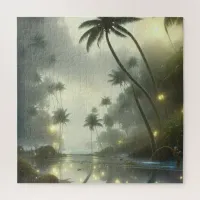 Palm Trees and Ocean Foggy Day Jigsaw Puzzle