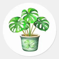 Monstera Plant in a Pot Watercolor Ai Art Classic Round Sticker