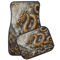 Majestic Dragon Mural in Golden Imitation Leather Car Floor Mat