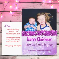 Personalized Photo Purple Candy Cane Christmas Holiday Postcard