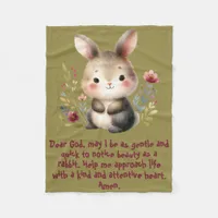 Rabbit Woodland Kids Christian Prayer on Green | Fleece Blanket