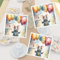 Cute mouse with colorful balloons, personalizable  napkins