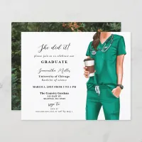 Budget Green Scrubs Nurse Photo Graduation Invite