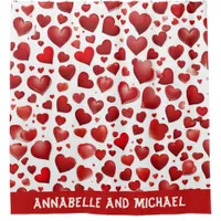 Abstract Red Love Hearts Couple Name Valentine Shower Curtain