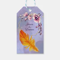 Quirky Flame Orange Feather with Pastel Flowers   Gift Tags