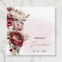 Elegant Modern Burgundy Blush Floral Quinceañera  Favor Tags