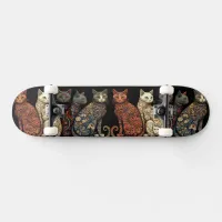 Group of Cats in Victorian Wallpaper Style Skateboard