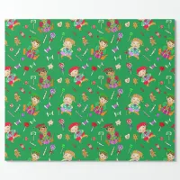 Cute Whimsical Christmas Elves and Candies Wrapping Paper