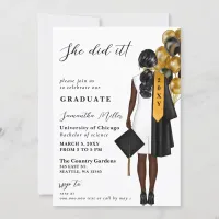 Modern Minimalist Photo She Did It Graduation Invitation