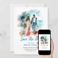 Couple at Beach Watercolor Wedding | Save The Date Invitation