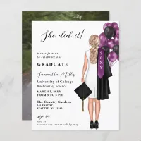 Budget Purple Photo She Did It Graduation Invite