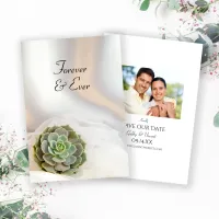 Green Succulent on White Wedding Save The Date