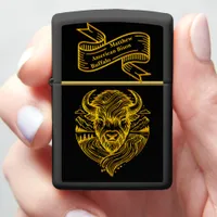 Stylized Gold Bison Illustration in Nature Setting Zippo Lighter