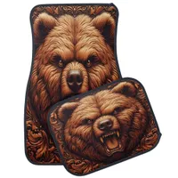 Leather-Like Bear Angry Head Car Floor Mat