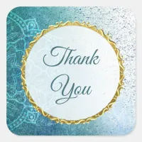 Blue and Gold Mandala Thank You Stickers