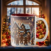 Gingerbread house and cute gingerbread family  Two-Tone coffee mug