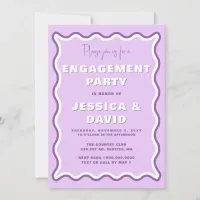 Retro Cute Wavy Purple Photo Engagement Party   Invitation