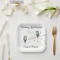 Rustic Woodland Love Birds Celebration Paper Plates