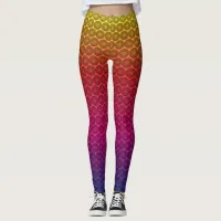 Trendy Black Circles on Rainbow Background Pattern Leggings