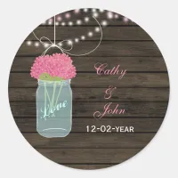 pink flowers mason jar wedding favor stickers