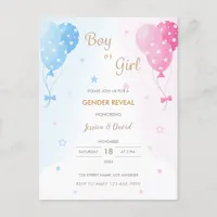 Cute Pink Blue Balloons Boy or Girl Gender Reveal Postcard