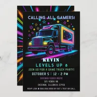 Gaming Fun Neon Glow Game Truck Birthday Invitation