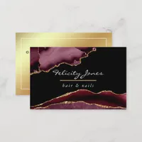 Burgundy and Gold Geode Agate Precious Stone Business Card