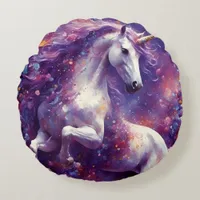 Unicorn Purple Mane Round Pillow