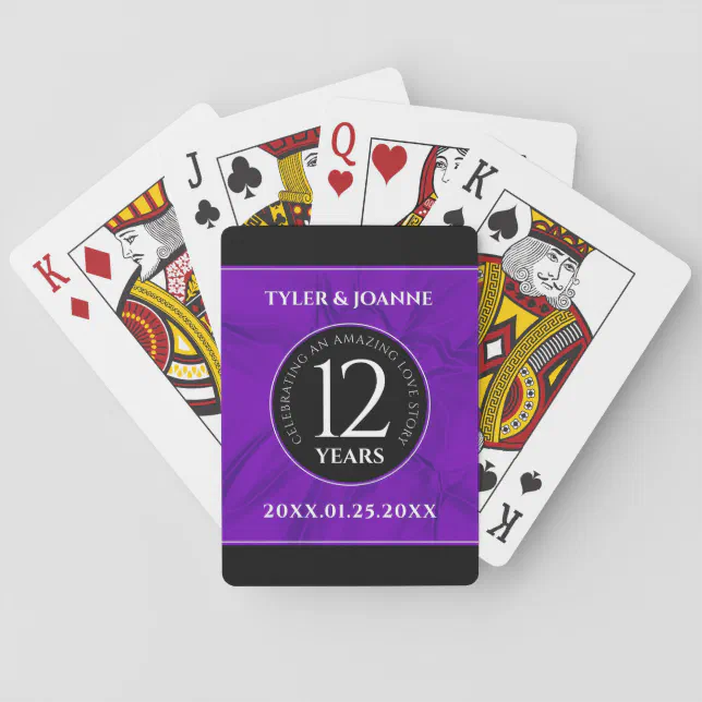 Elegant 12th Silk Wedding Anniversary Celebration Poker Cards