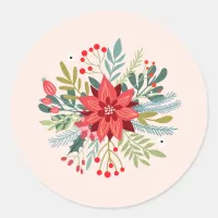 Blush Pink Floral Poinsettia Bouquet Christmas Classic Round Sticker