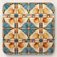 Geometric Moroccan Tile Pattern#1 Teal Gold ID1077 Beverage Coaster