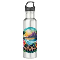 Hawaii Aloha Tropical Beach Mountains Travel Stainless Steel Water Bottle