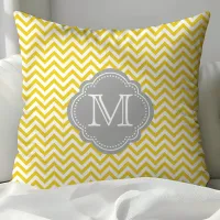 Yellow and Gray Chevron Monogrammed Throw Pillow