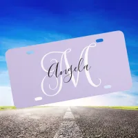 Elegant Script Monogram Pale Lavender License Plate