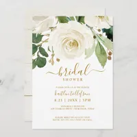 Bridal Shower Watercolor Bouquet White Greenery Invitation