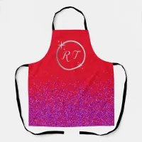 Silver initial monogram with purple glitter | apron