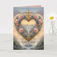 Victorian, golden heart with flowers and saying card