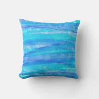 Aqua Blue Abstract Waves   Outdoor Pillow