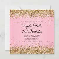 Sparkly Gold Glitter Pink 21st Birthday Invitation