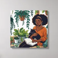 Comic Book Style Woman, Cat and Book Canvas Print