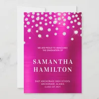 Diamond Confetti Hot Pink Ombre Foil Graduation Announcement