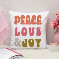 Retro Groovy Peace Love Joy Holiday Photo Throw Pillow