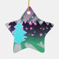 Christmas Trees Shades of Green Ceramic Ornament