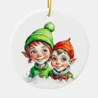 Vintage Christmas Elf  Personalized Ceramic Ornament