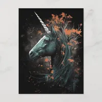 Black Autumn Unicorn Postcard