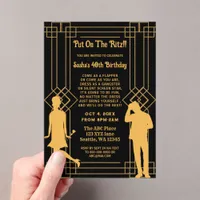 Roaring 20s art deco flapper girl and gangster acrylic invitations