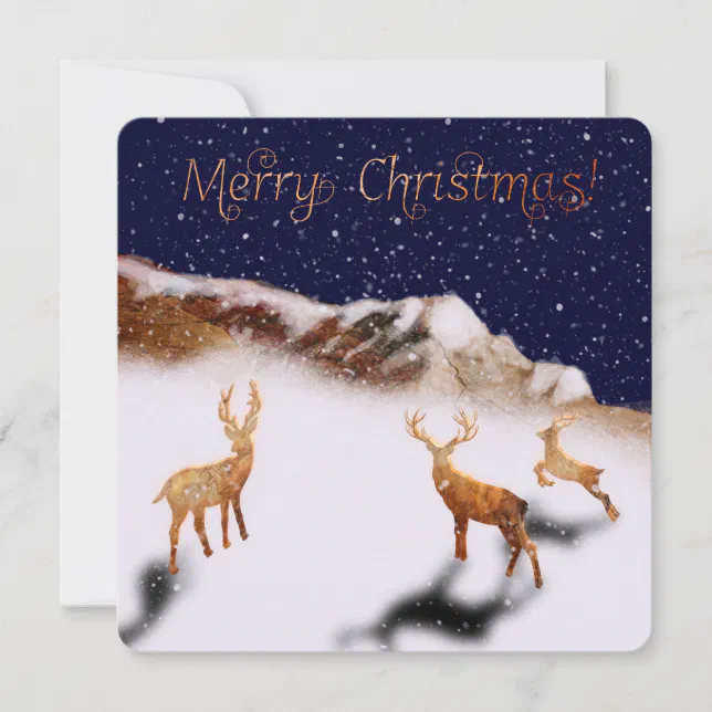 Merry Christmas - wood deers and mountains in snow