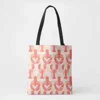 Lobsters and Seashells Coral Pink Nautical Pattern Tote Bag