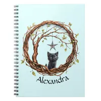 Cute Black Kitten Watching a Star Notebook